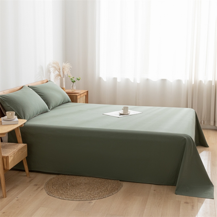 91家纺网 家纺一手货源 找家纺 蓝巢 2023新款全棉色织水洗棉系列单品床单 复古绿
