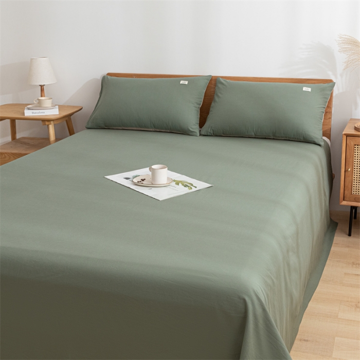 91家纺网 家纺一手货源 找家纺 蓝巢 2023新款全棉色织水洗棉系列单品床单 复古绿