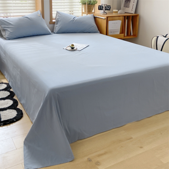 91家纺网 家纺一手货源 找家纺 蓝巢 2023新款全棉色织水洗棉系列单品床单 湖蓝