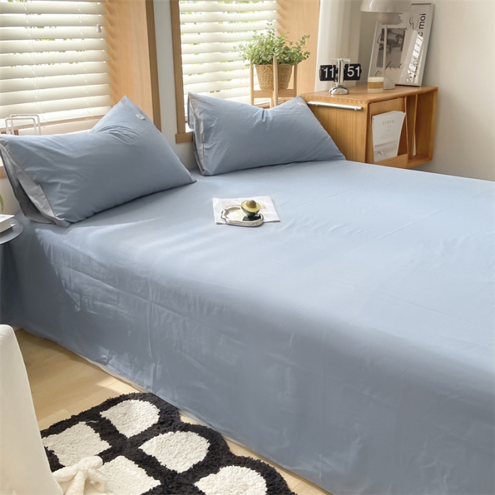 91家纺网 家纺一手货源 找家纺 蓝巢 2023新款全棉色织水洗棉系列单品床单 湖蓝