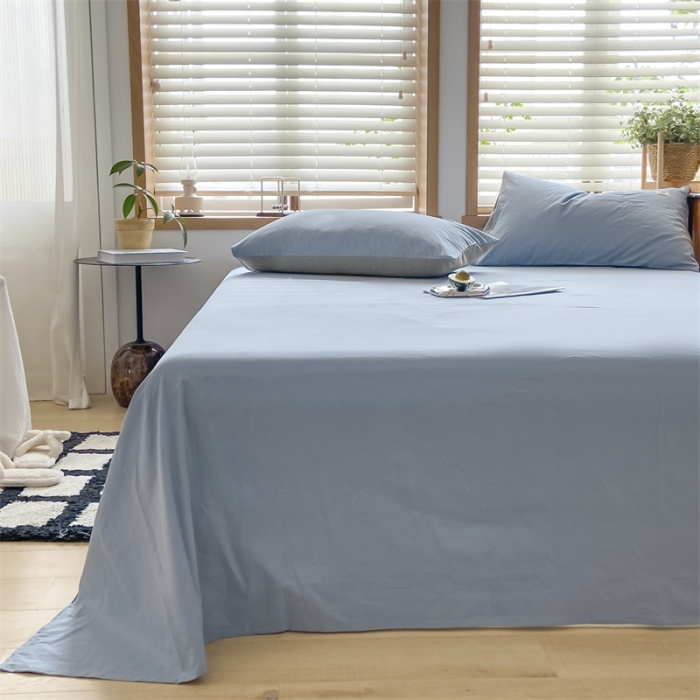 91家纺网 家纺一手货源 找家纺 蓝巢 2023新款全棉色织水洗棉系列单品床单 湖蓝