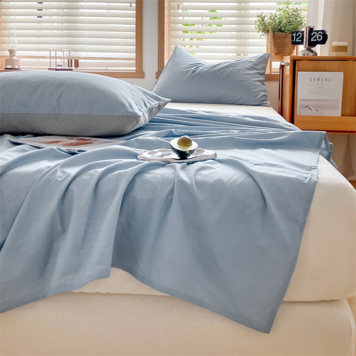 91家纺网 家纺一手货源 找家纺 蓝巢 2023新款全棉色织水洗棉系列单品床单 湖蓝