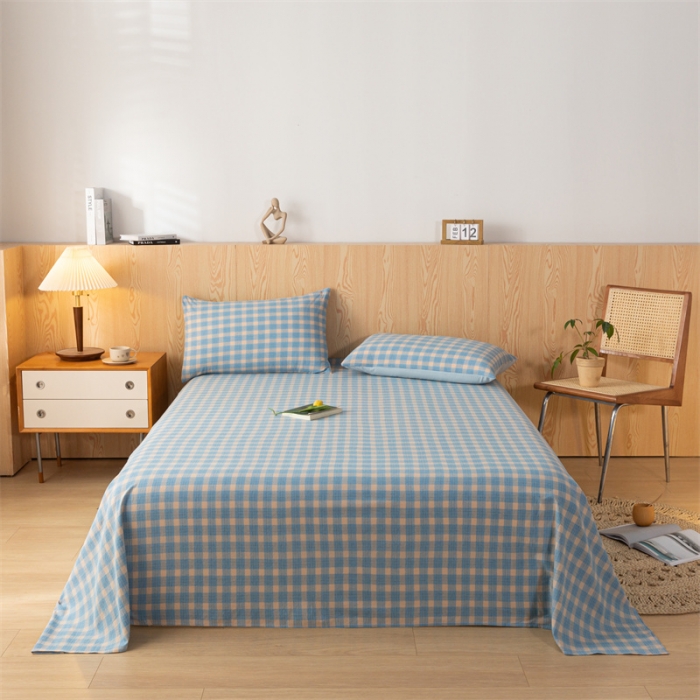 91家纺网 家纺一手货源 找家纺 蓝巢 2023新款全棉色织水洗棉系列单品床单 简格兰