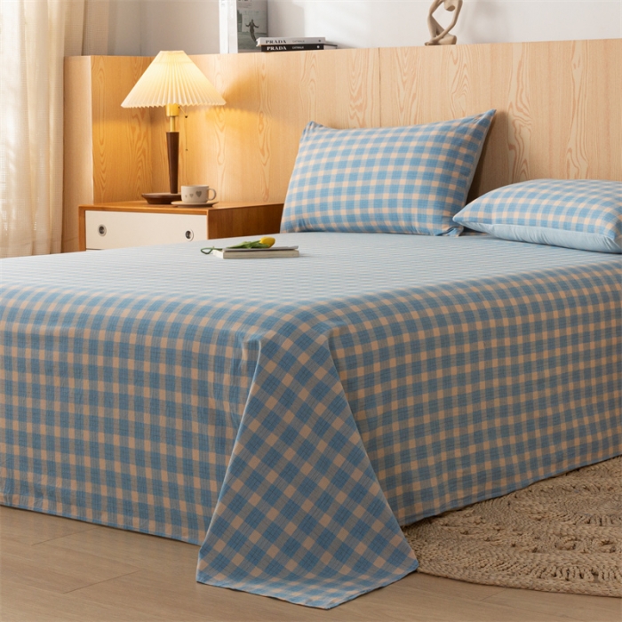 91家纺网 家纺一手货源 找家纺 蓝巢 2023新款全棉色织水洗棉系列单品床单 简格兰