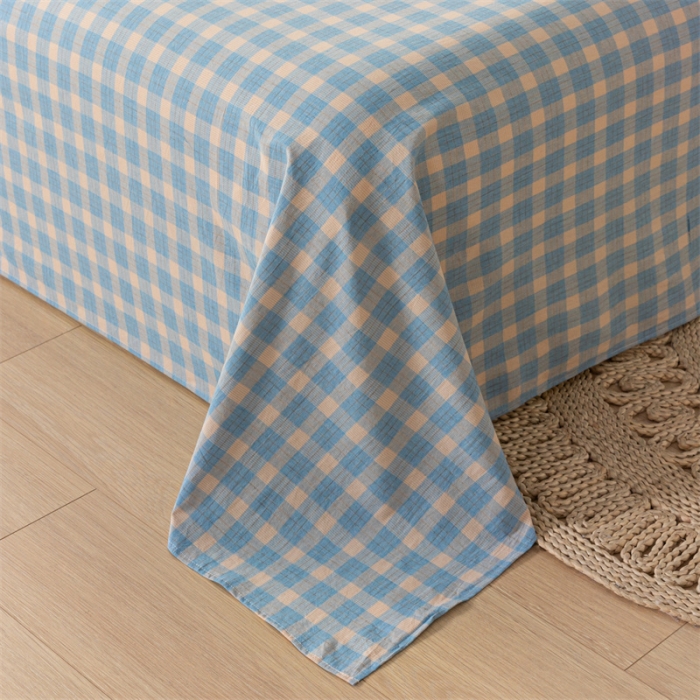 91家纺网 家纺一手货源 找家纺 蓝巢 2023新款全棉色织水洗棉系列单品床单 简格兰