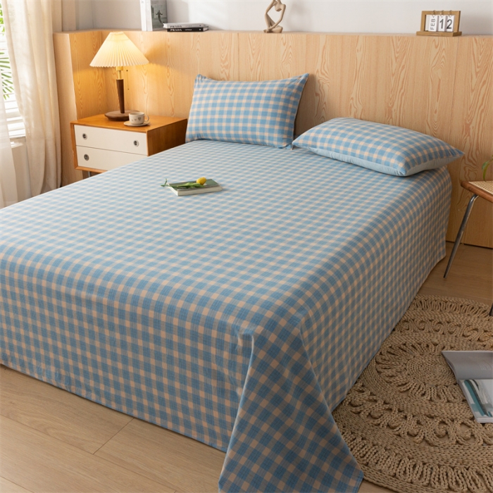 91家纺网 家纺一手货源 找家纺 蓝巢 2023新款全棉色织水洗棉系列单品床单 简格兰