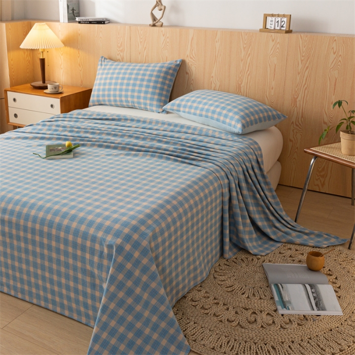 91家纺网 家纺一手货源 找家纺 蓝巢 2023新款全棉色织水洗棉系列单品床单 简格兰