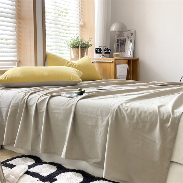 91家纺网 家纺一手货源 找家纺 蓝巢 2023新款全棉色织水洗棉系列单品床单 卡其