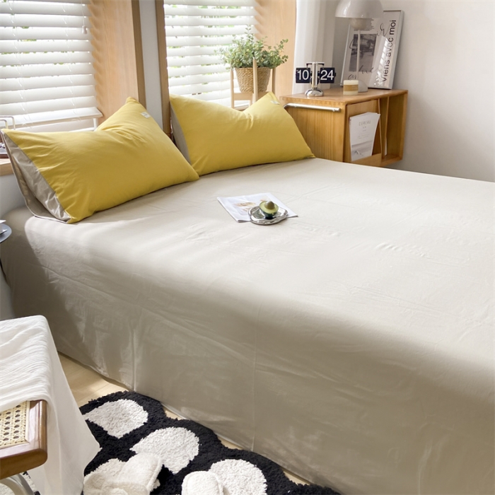 91家纺网 家纺一手货源 找家纺 蓝巢 2023新款全棉色织水洗棉系列单品床单 卡其