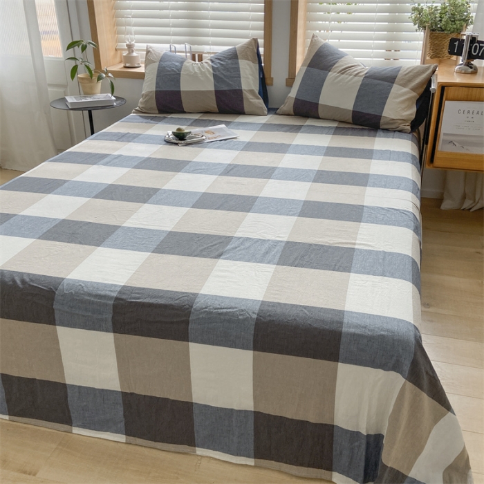 91家纺网 家纺一手货源 找家纺 蓝巢 2023新款全棉色织水洗棉系列单品床单 蓝调格