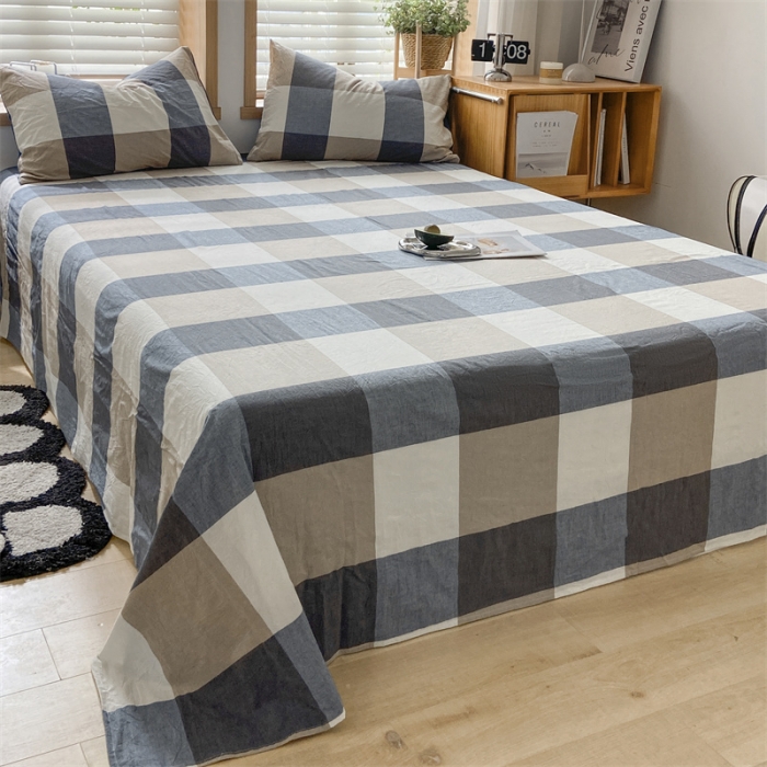 91家纺网 家纺一手货源 找家纺 蓝巢 2023新款全棉色织水洗棉系列单品床单 蓝调格