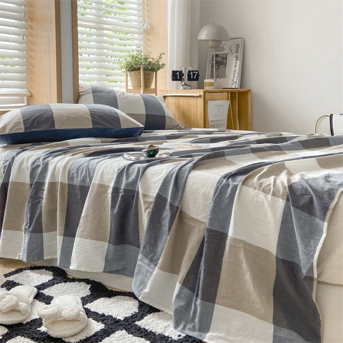 91家纺网 家纺一手货源 找家纺 蓝巢 2023新款全棉色织水洗棉系列单品床单 蓝调格