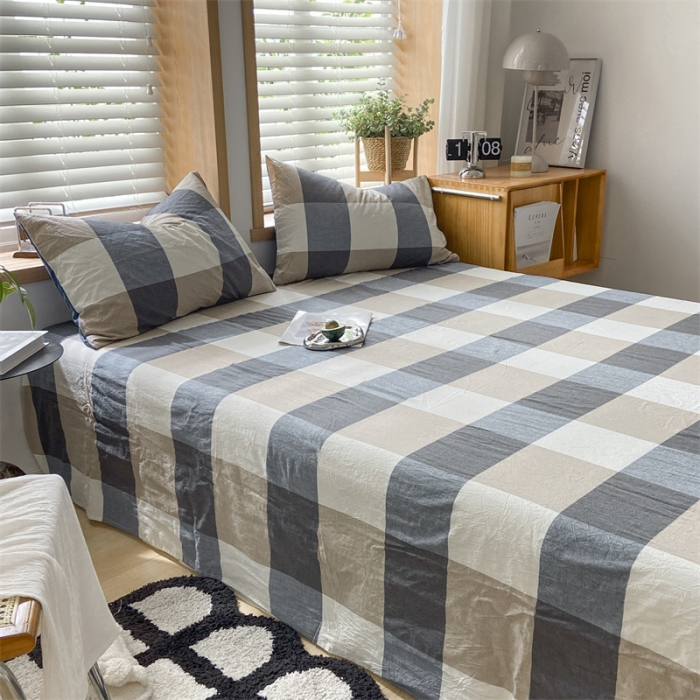 91家纺网 家纺一手货源 找家纺 蓝巢 2023新款全棉色织水洗棉系列单品床单 蓝调格