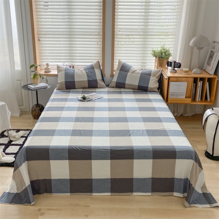 91家纺网 家纺一手货源 找家纺 蓝巢 2023新款全棉色织水洗棉系列单品床单 蓝调格