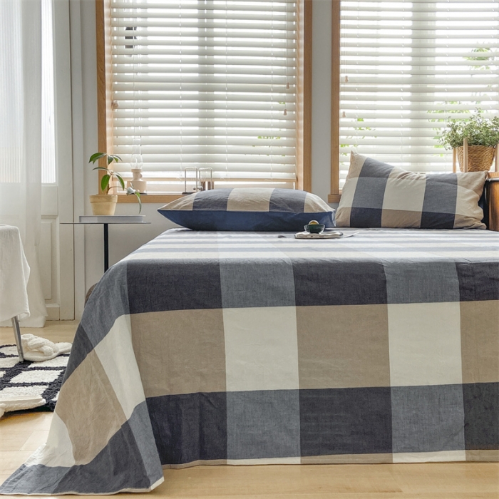 91家纺网 家纺一手货源 找家纺 蓝巢 2023新款全棉色织水洗棉系列单品床单 蓝调格