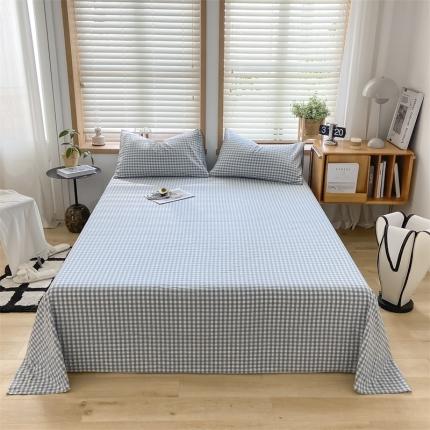 蓝巢 2023新款全棉色织水洗棉系列单品床单 蓝小格