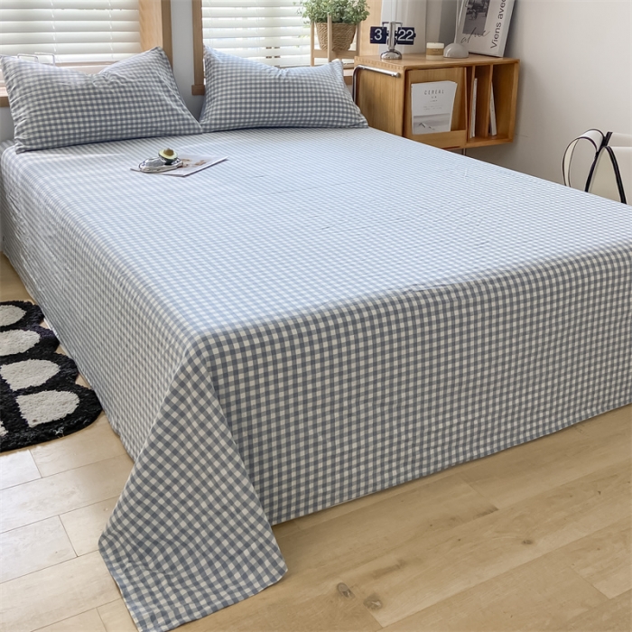 91家纺网 家纺一手货源 找家纺 蓝巢 2023新款全棉色织水洗棉系列单品床单 蓝小格