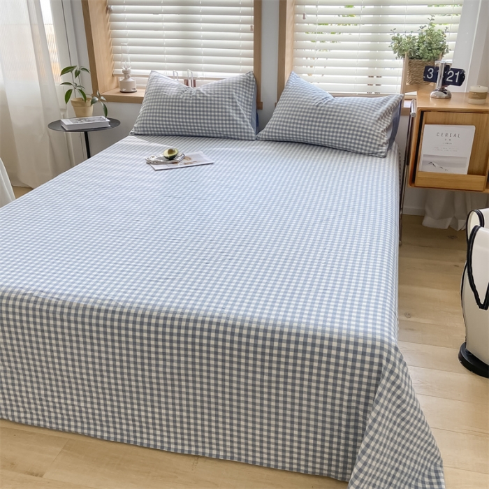 91家纺网 家纺一手货源 找家纺 蓝巢 2023新款全棉色织水洗棉系列单品床单 蓝小格