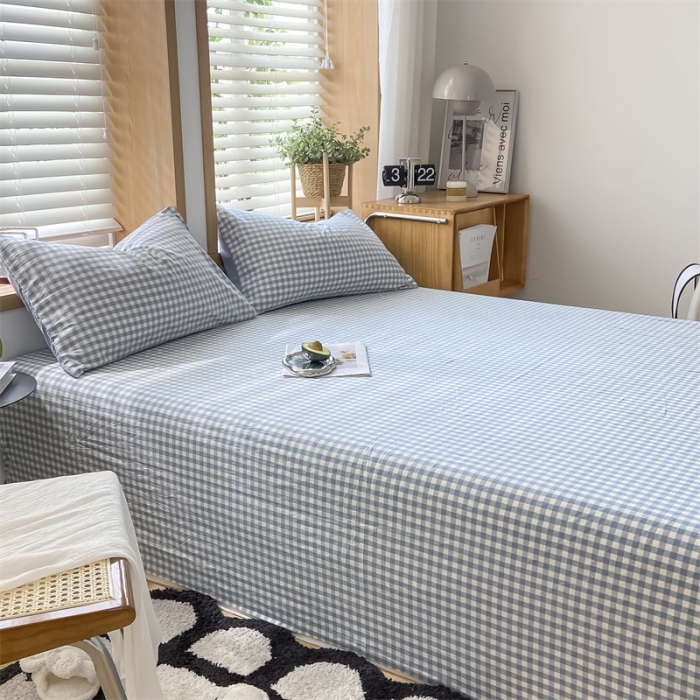 91家纺网 家纺一手货源 找家纺 蓝巢 2023新款全棉色织水洗棉系列单品床单 蓝小格