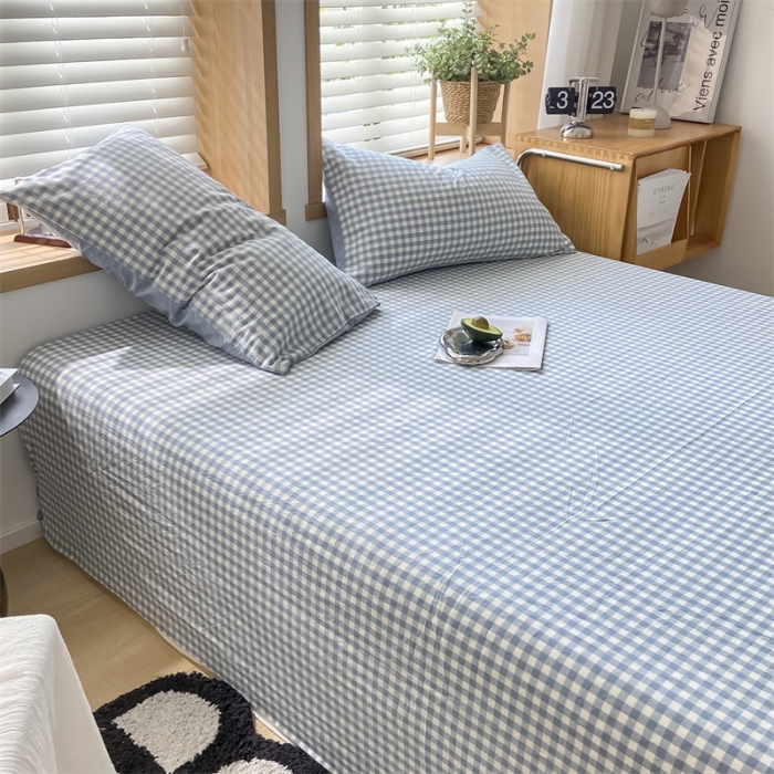 91家纺网 家纺一手货源 找家纺 蓝巢 2023新款全棉色织水洗棉系列单品床单 蓝小格