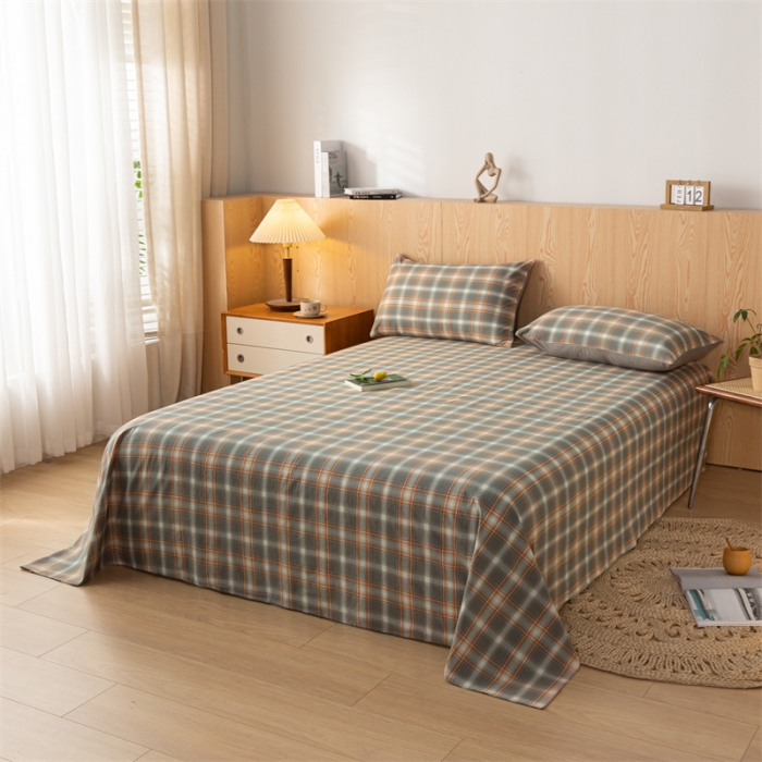 91家纺网 家纺一手货源 找家纺 蓝巢 2023新款全棉色织水洗棉系列单品床单 洛卡灰