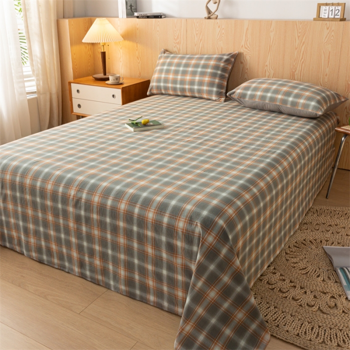 91家纺网 家纺一手货源 找家纺 蓝巢 2023新款全棉色织水洗棉系列单品床单 洛卡灰