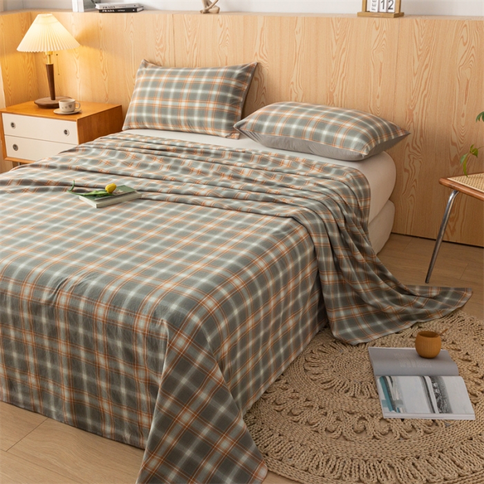 91家纺网 家纺一手货源 找家纺 蓝巢 2023新款全棉色织水洗棉系列单品床单 洛卡灰