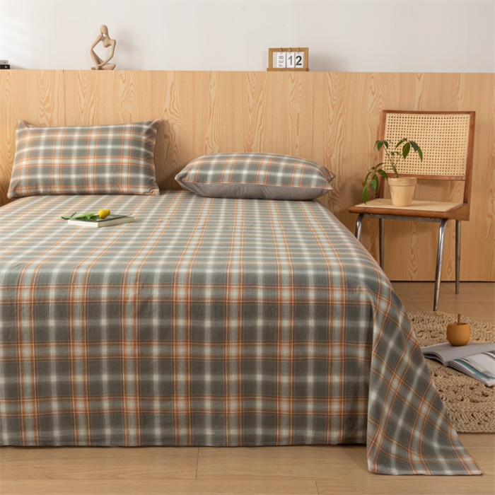 91家纺网 家纺一手货源 找家纺 蓝巢 2023新款全棉色织水洗棉系列单品床单 洛卡灰