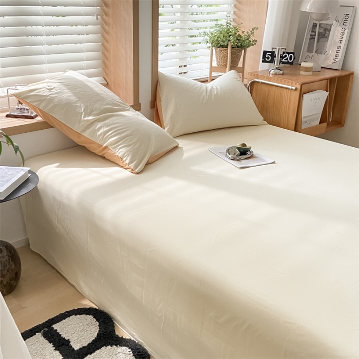 91家纺网 家纺一手货源 找家纺 蓝巢 2023新款全棉色织水洗棉系列单品床单 奶白