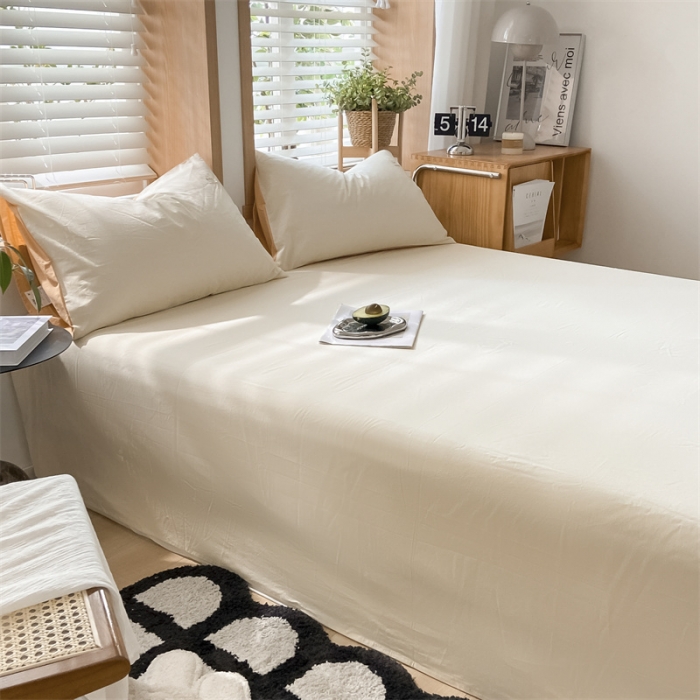 91家纺网 家纺一手货源 找家纺 蓝巢 2023新款全棉色织水洗棉系列单品床单 奶白