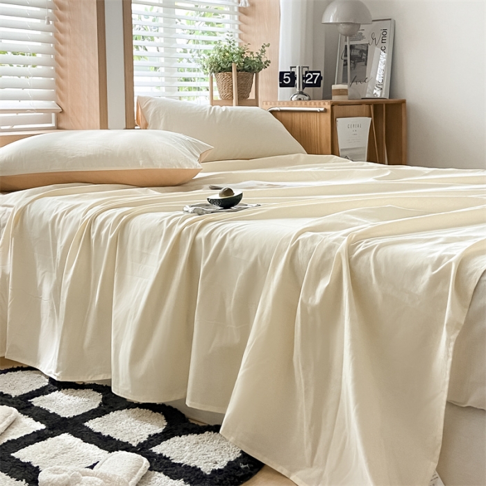 91家纺网 家纺一手货源 找家纺 蓝巢 2023新款全棉色织水洗棉系列单品床单 奶白