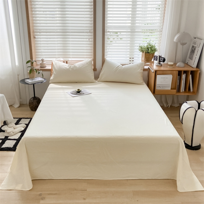 91家纺网 家纺一手货源 找家纺 蓝巢 2023新款全棉色织水洗棉系列单品床单 奶白