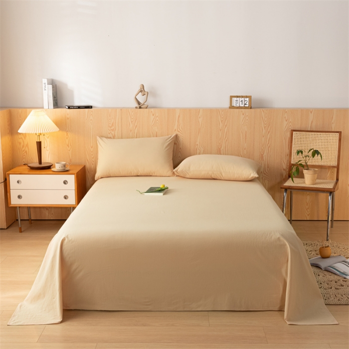 91家纺网 家纺一手货源 找家纺 蓝巢 2023新款全棉色织水洗棉系列单品床单 奶茶