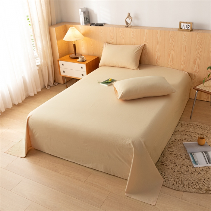 91家纺网 家纺一手货源 找家纺 蓝巢 2023新款全棉色织水洗棉系列单品床单 奶茶