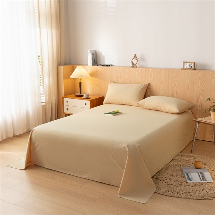 91家纺网 家纺一手货源 找家纺 蓝巢 2023新款全棉色织水洗棉系列单品床单 奶茶