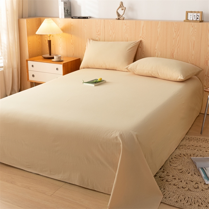 91家纺网 家纺一手货源 找家纺 蓝巢 2023新款全棉色织水洗棉系列单品床单 奶茶