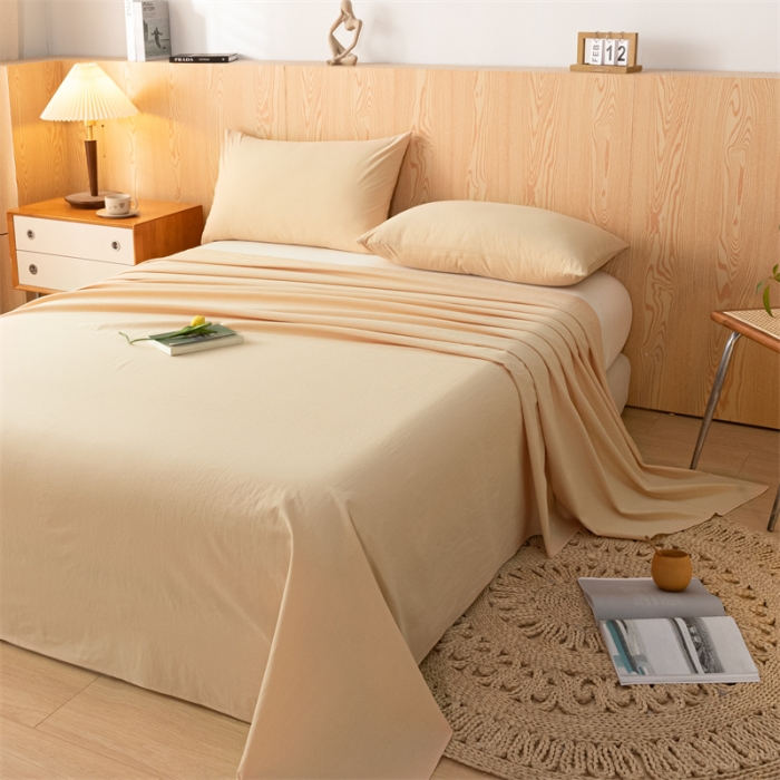 91家纺网 家纺一手货源 找家纺 蓝巢 2023新款全棉色织水洗棉系列单品床单 奶茶