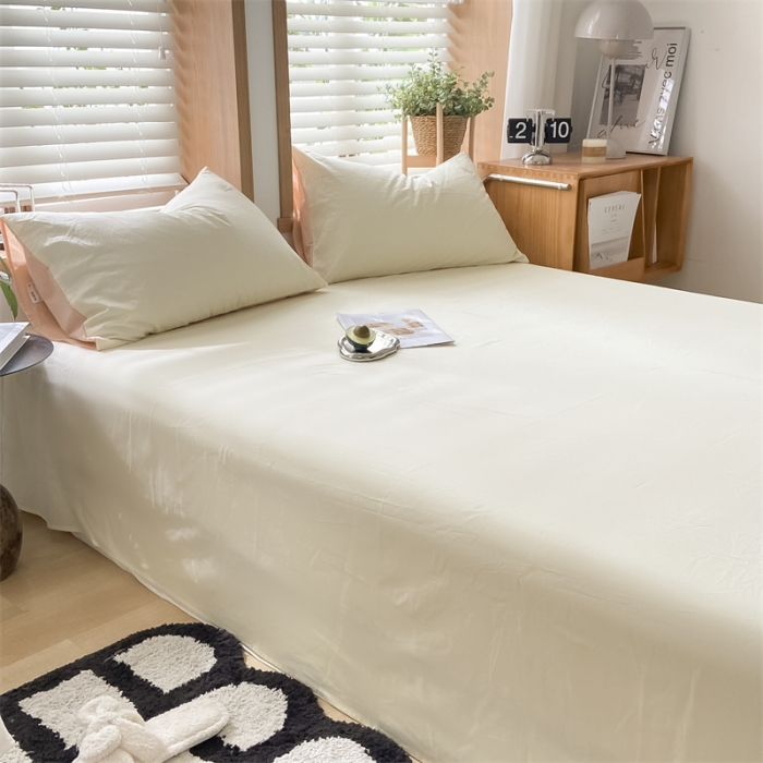 91家纺网 家纺一手货源 找家纺 蓝巢 2023新款全棉色织水洗棉系列单品床单 奶黄