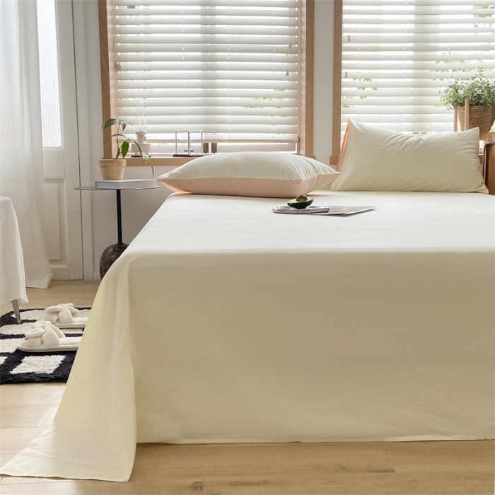 91家纺网 家纺一手货源 找家纺 蓝巢 2023新款全棉色织水洗棉系列单品床单 奶黄