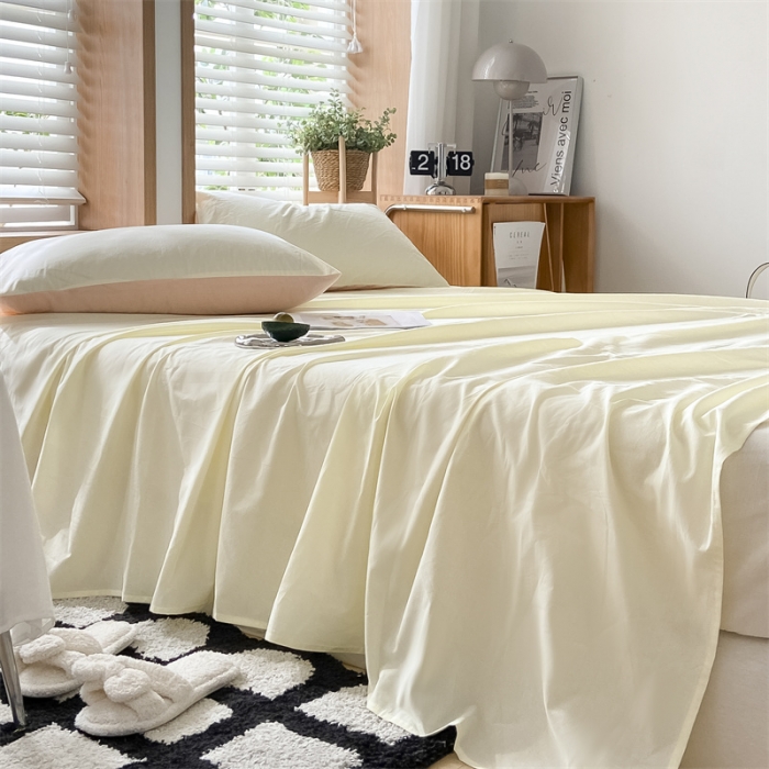 91家纺网 家纺一手货源 找家纺 蓝巢 2023新款全棉色织水洗棉系列单品床单 奶黄