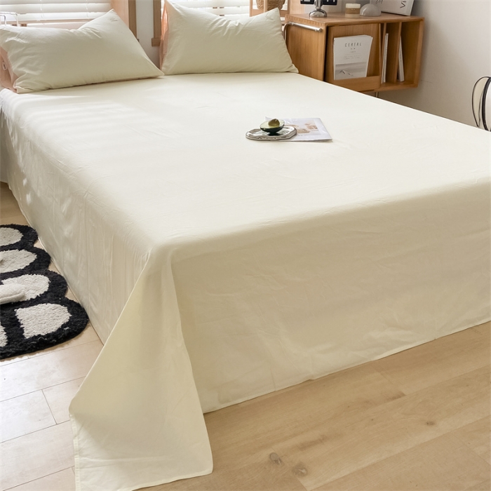 91家纺网 家纺一手货源 找家纺 蓝巢 2023新款全棉色织水洗棉系列单品床单 奶黄