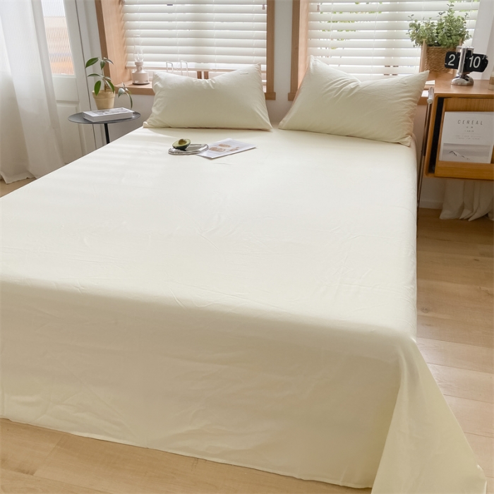 91家纺网 家纺一手货源 找家纺 蓝巢 2023新款全棉色织水洗棉系列单品床单 奶黄