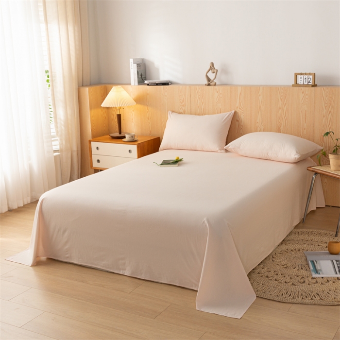 91家纺网 家纺一手货源 找家纺 蓝巢 2023新款全棉色织水洗棉系列单品床单 奶油粉