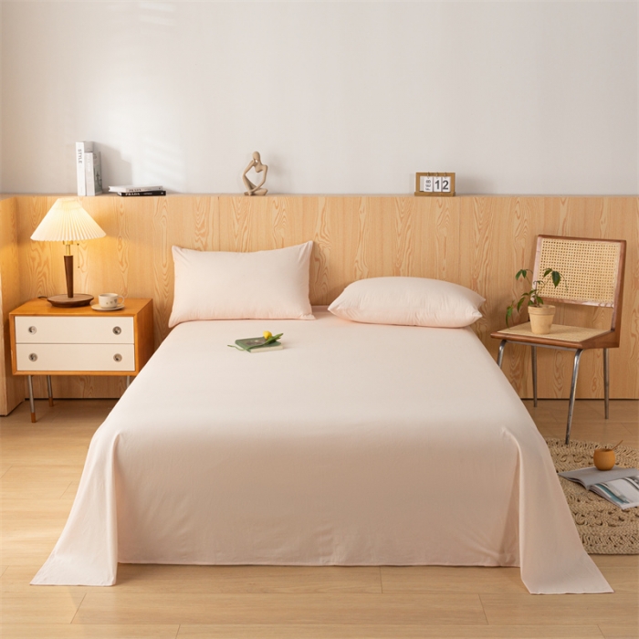 91家纺网 家纺一手货源 找家纺 蓝巢 2023新款全棉色织水洗棉系列单品床单 奶油粉