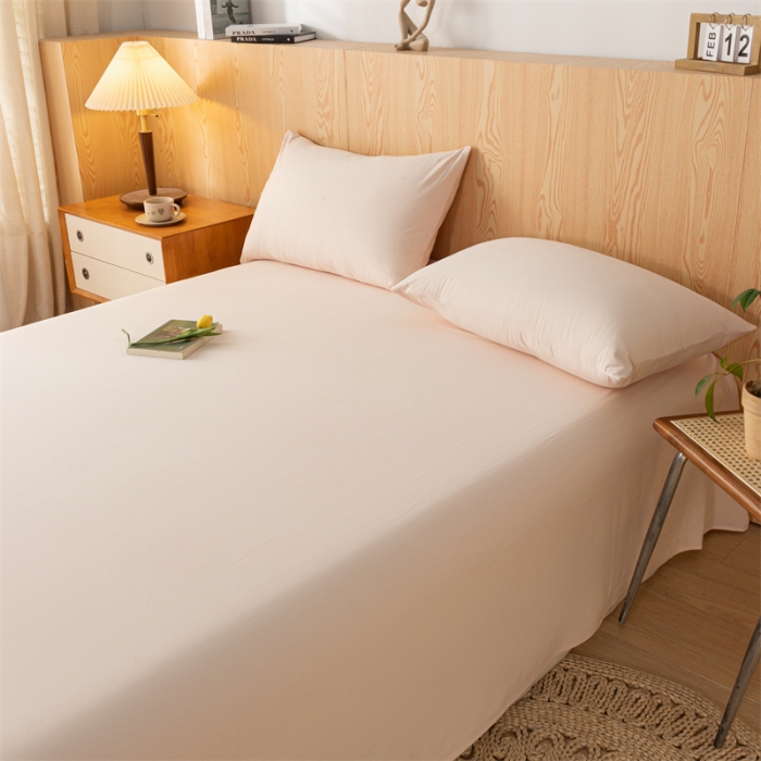 91家纺网 家纺一手货源 找家纺 蓝巢 2023新款全棉色织水洗棉系列单品床单 奶油粉