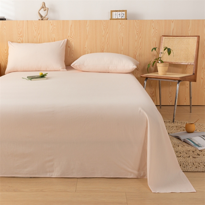 91家纺网 家纺一手货源 找家纺 蓝巢 2023新款全棉色织水洗棉系列单品床单 奶油粉