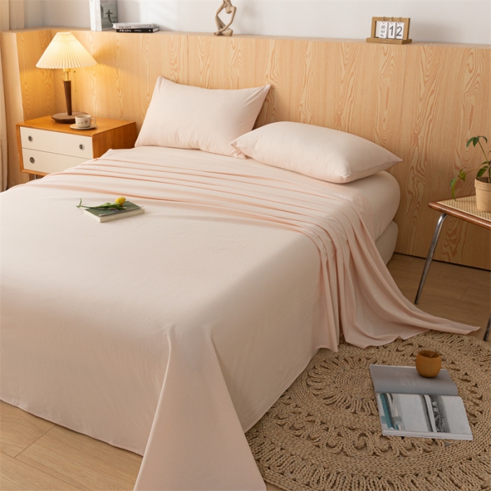 91家纺网 家纺一手货源 找家纺 蓝巢 2023新款全棉色织水洗棉系列单品床单 奶油粉