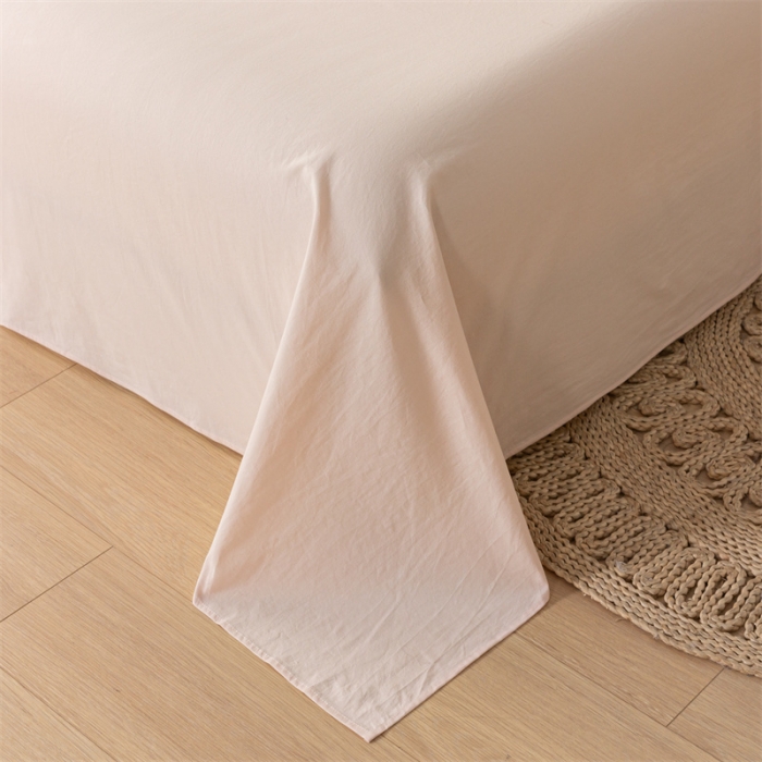 91家纺网 家纺一手货源 找家纺 蓝巢 2023新款全棉色织水洗棉系列单品床单 奶油粉