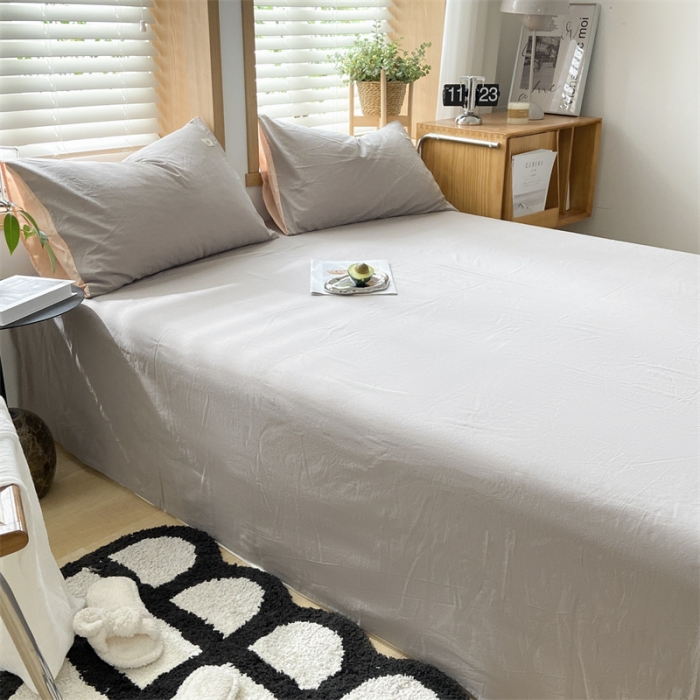 91家纺网 家纺一手货源 找家纺 蓝巢 2023新款全棉色织水洗棉系列单品床单 浅灰