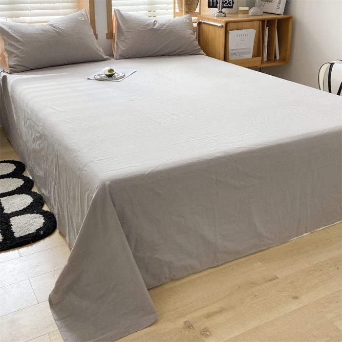 91家纺网 家纺一手货源 找家纺 蓝巢 2023新款全棉色织水洗棉系列单品床单 浅灰